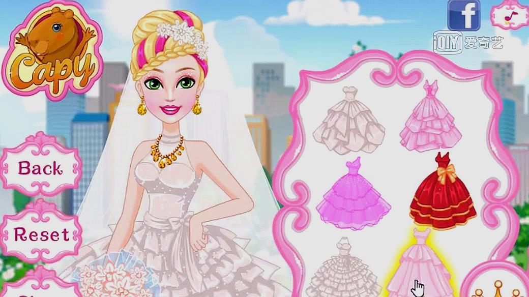 装扮公主游戏:芭比公主的婚礼妆容,粉红色婚纱很特别