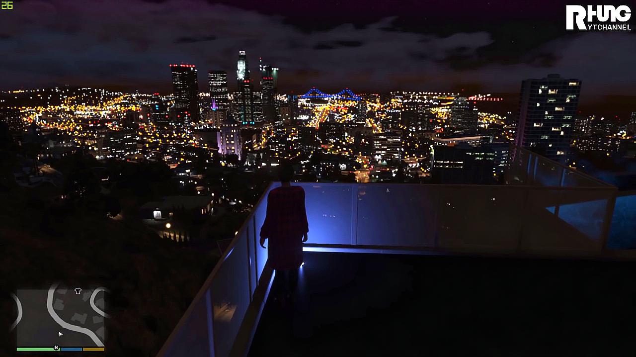 gta5:豪宅系列!女星在阳台观赏都市夜景,洛杉矶的夜景真的好美
