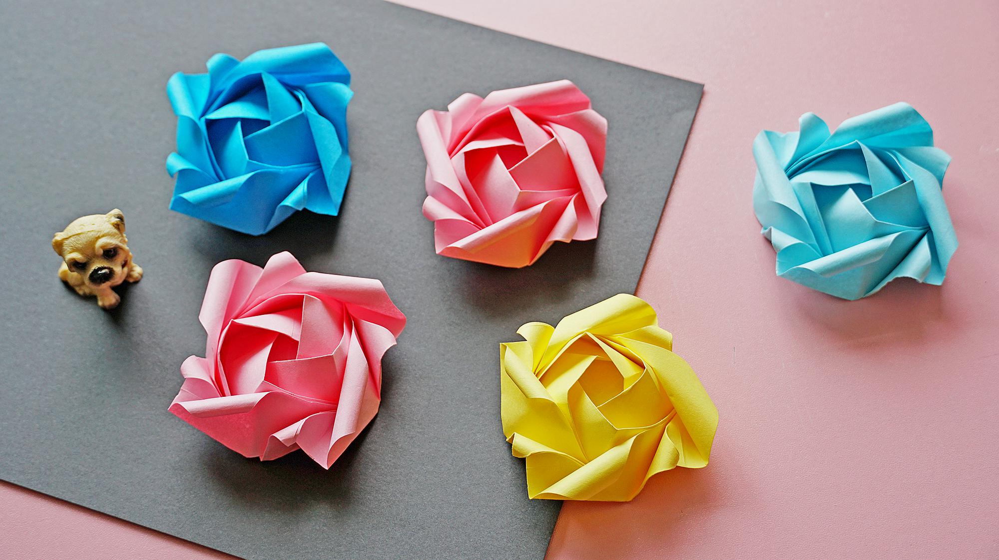 看起来很复杂的折纸玫瑰花,其实步骤也不难,一张纸完成!