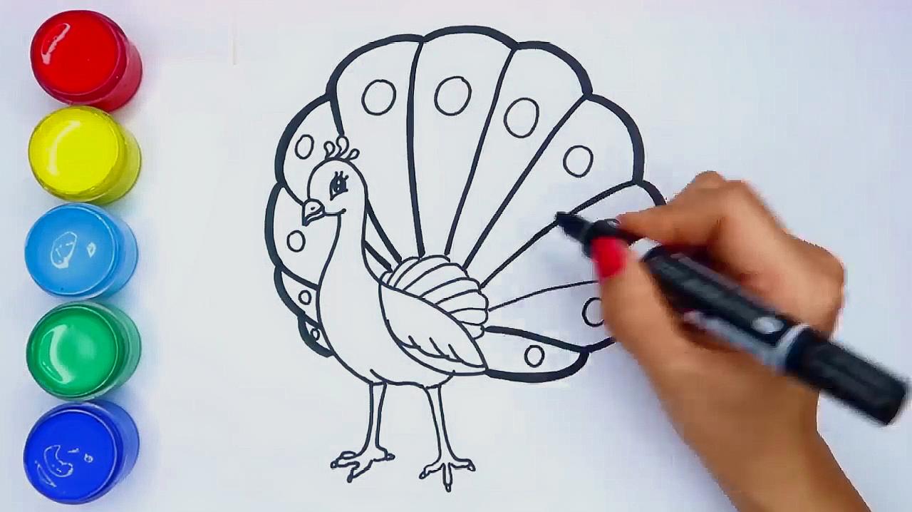 来源:好看视频-给宝宝画一只漂亮的孔雀,学习颜色,简笔画涂色彩 5孔雀