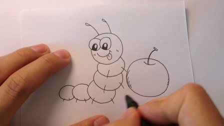 简笔画:画一个吃苹果的毛毛虫