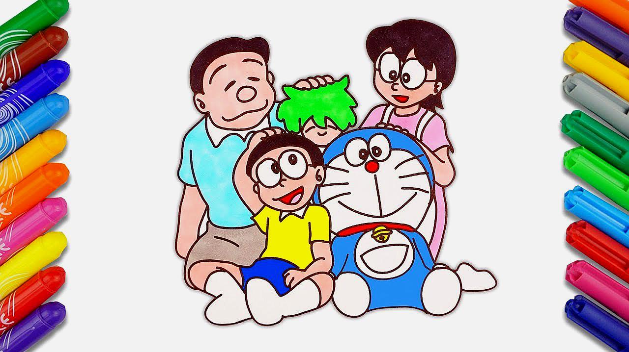 简笔画画哆啦a梦里大雄的一家,涂上颜色很漂亮,小朋友喜欢