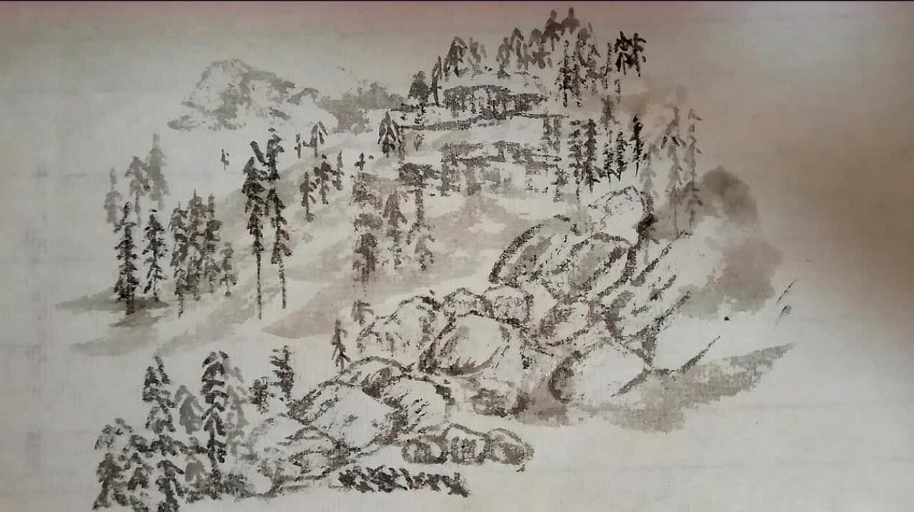 05  来源:好看视频-国画山坡上的竹林,苍苍竹林寺 6国画:石桥边的小屋
