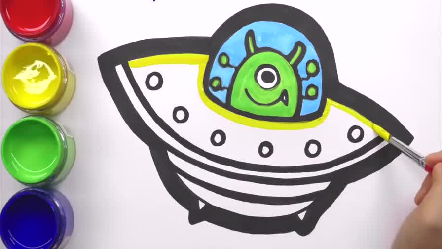亲子活动绘画不明飞行物ufo 发挥想象力简笔画涂色