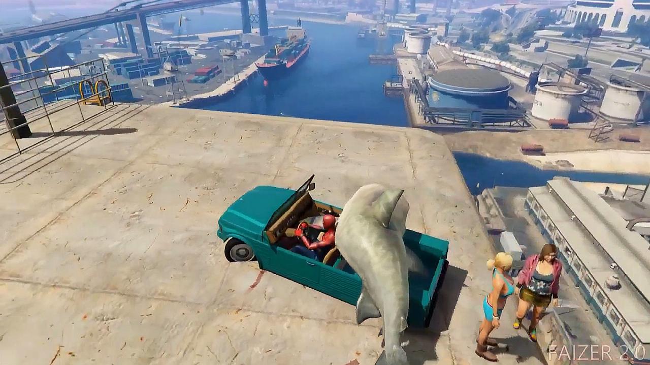 gta 5:蜘蛛侠带领鲨鱼"闯天涯",太牛了!