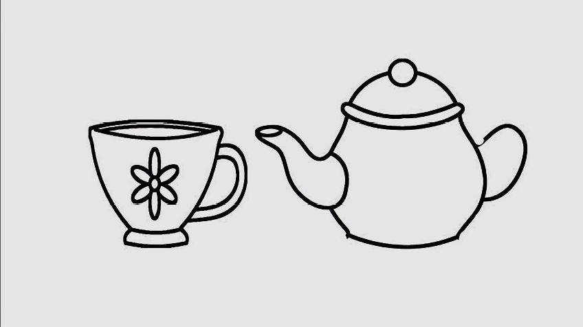 茶壶简笔画:画茶壶和茶杯