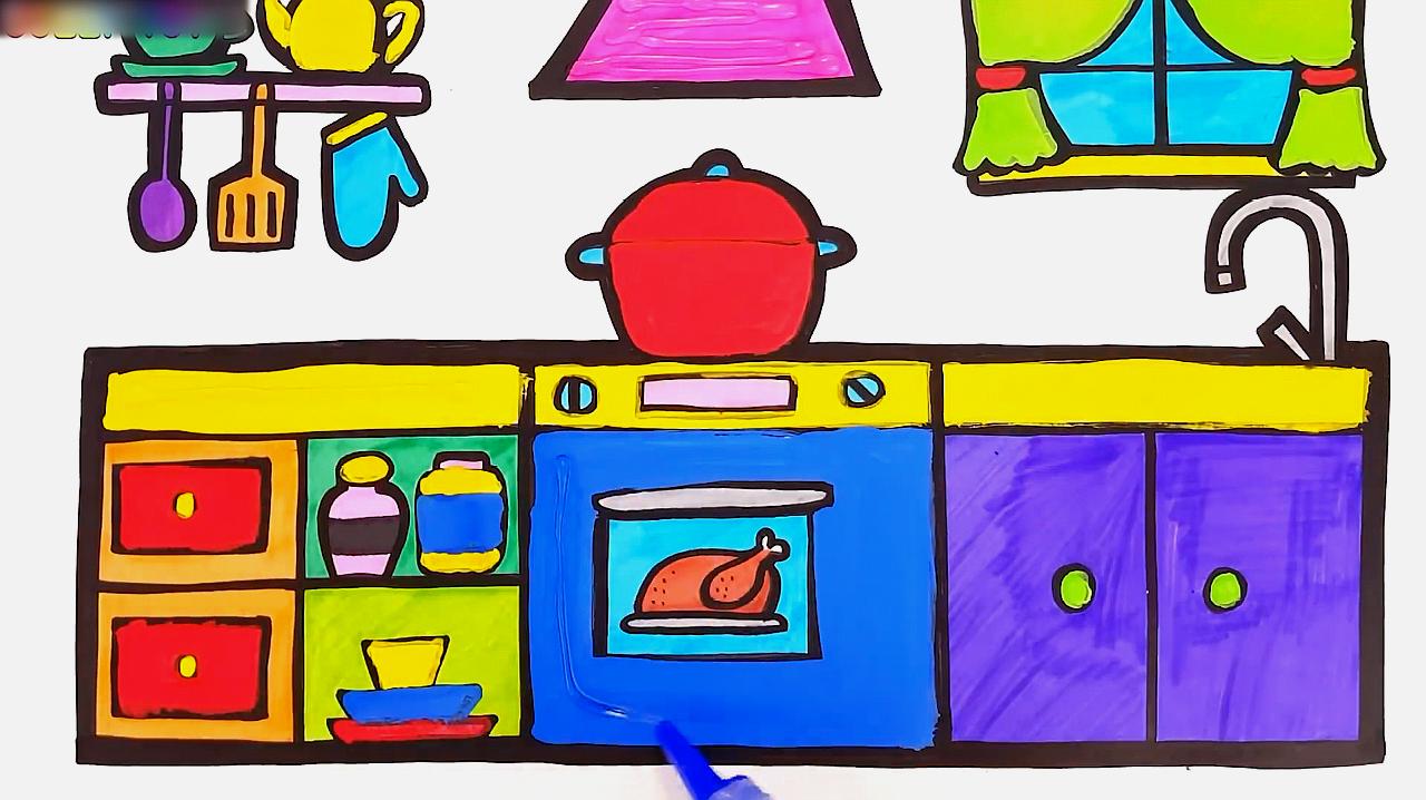简易画教你怎么画一个厨房,是不是有模有样!
