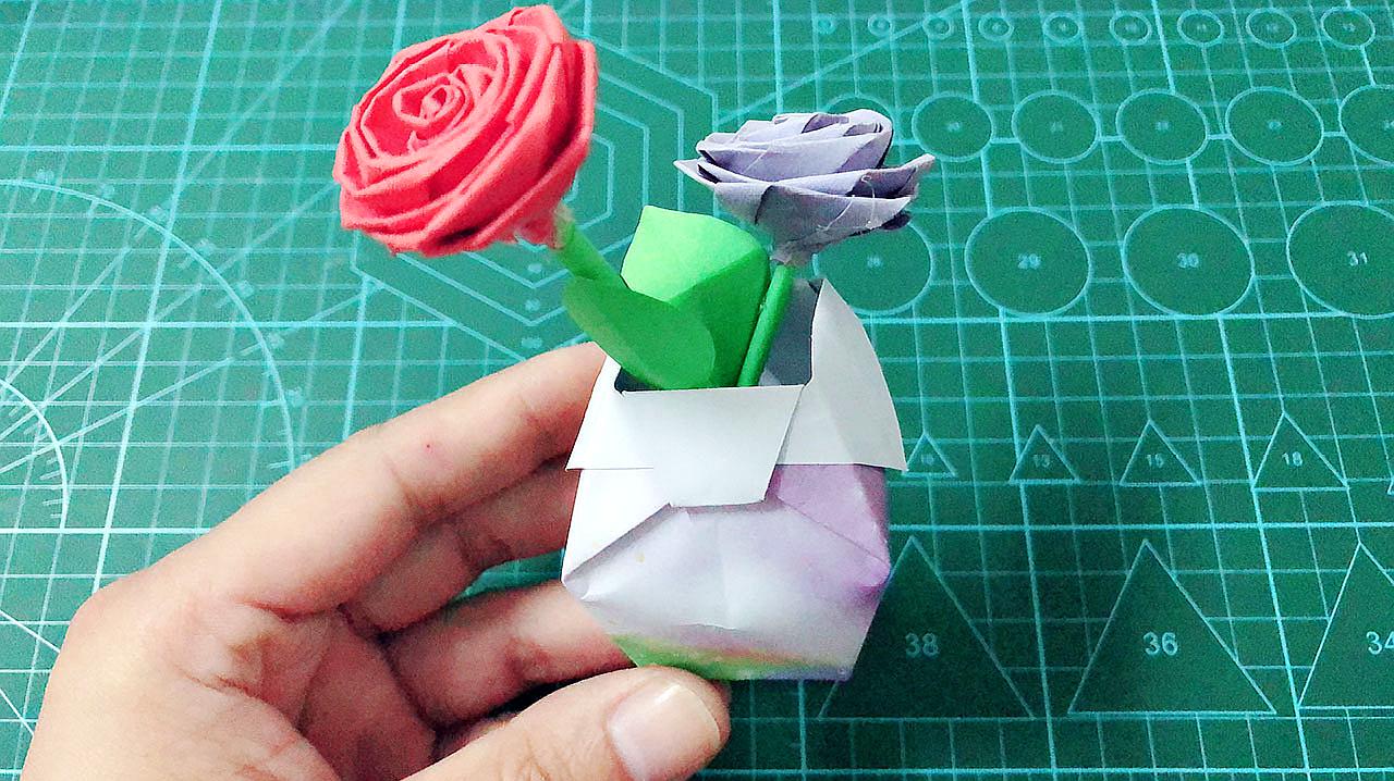 1张纸折个花瓶,还能当笔筒,做法简单易学,2分钟做好