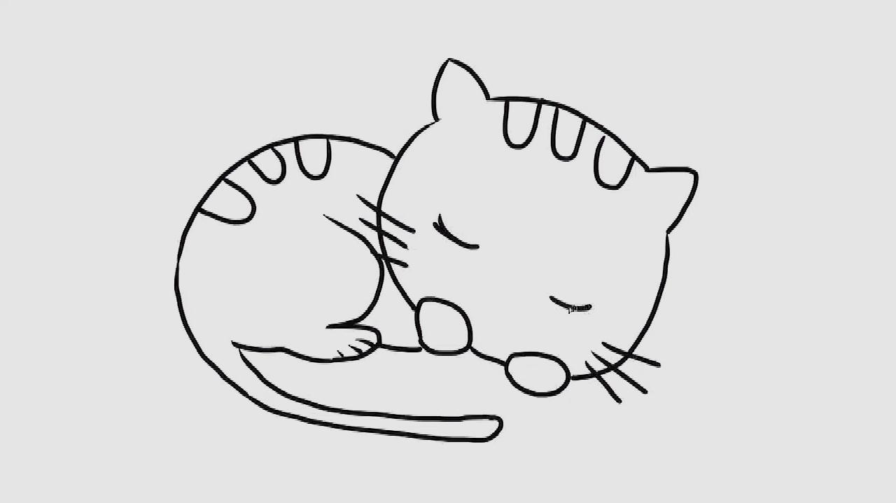 小动物简笔画,小猫咪睡觉,卡通幼儿亲子简笔画