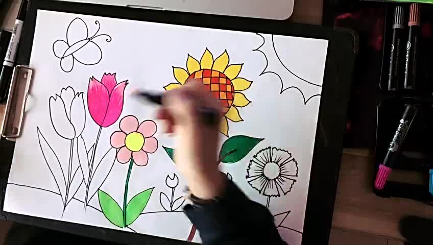 儿童画#画花的全过程(勾线 色彩)