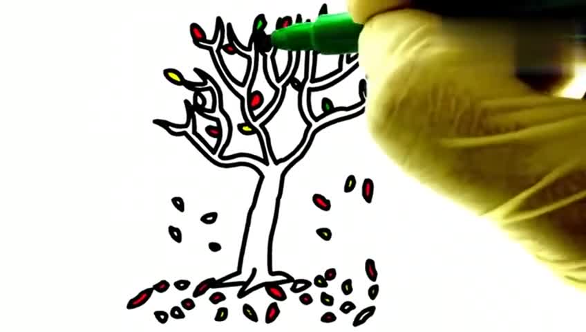 亲子简笔画:秋天的树,右脑开发涂颜色