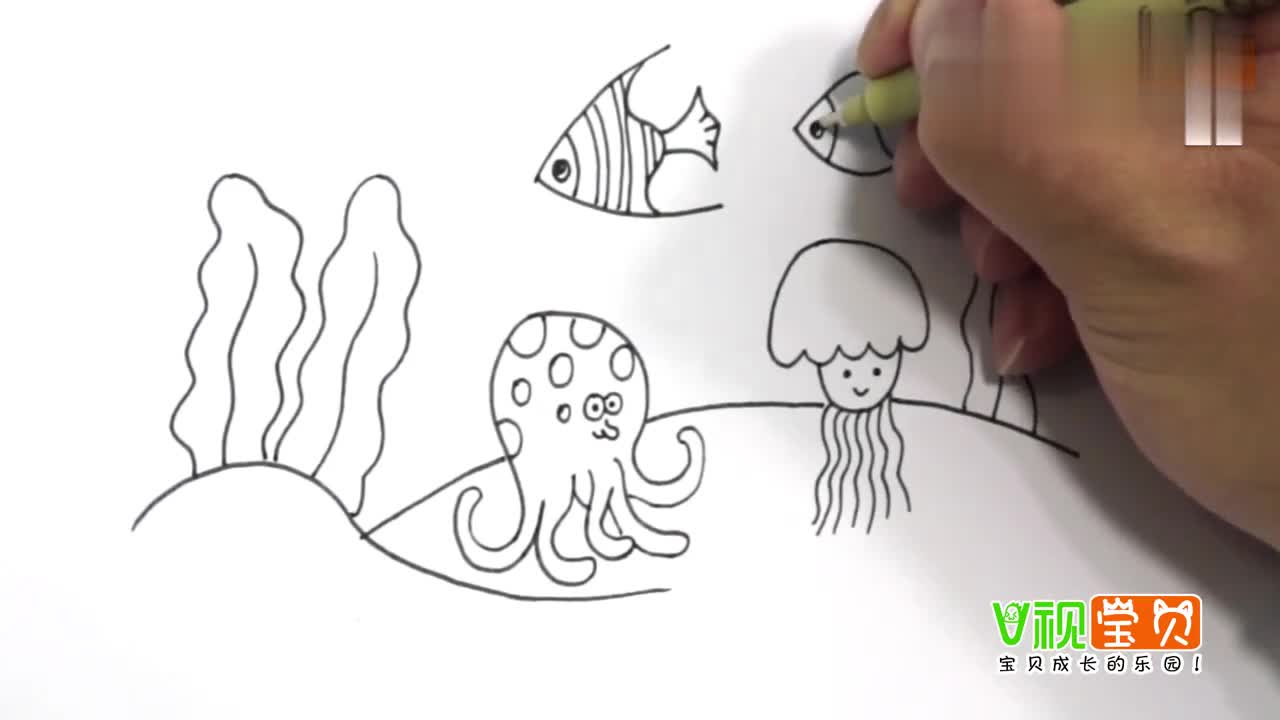 想画一幅海底世界的简笔画,一起来看看怎么画吧!