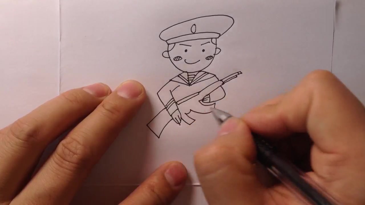 儿童简笔画-卡通士兵的画法