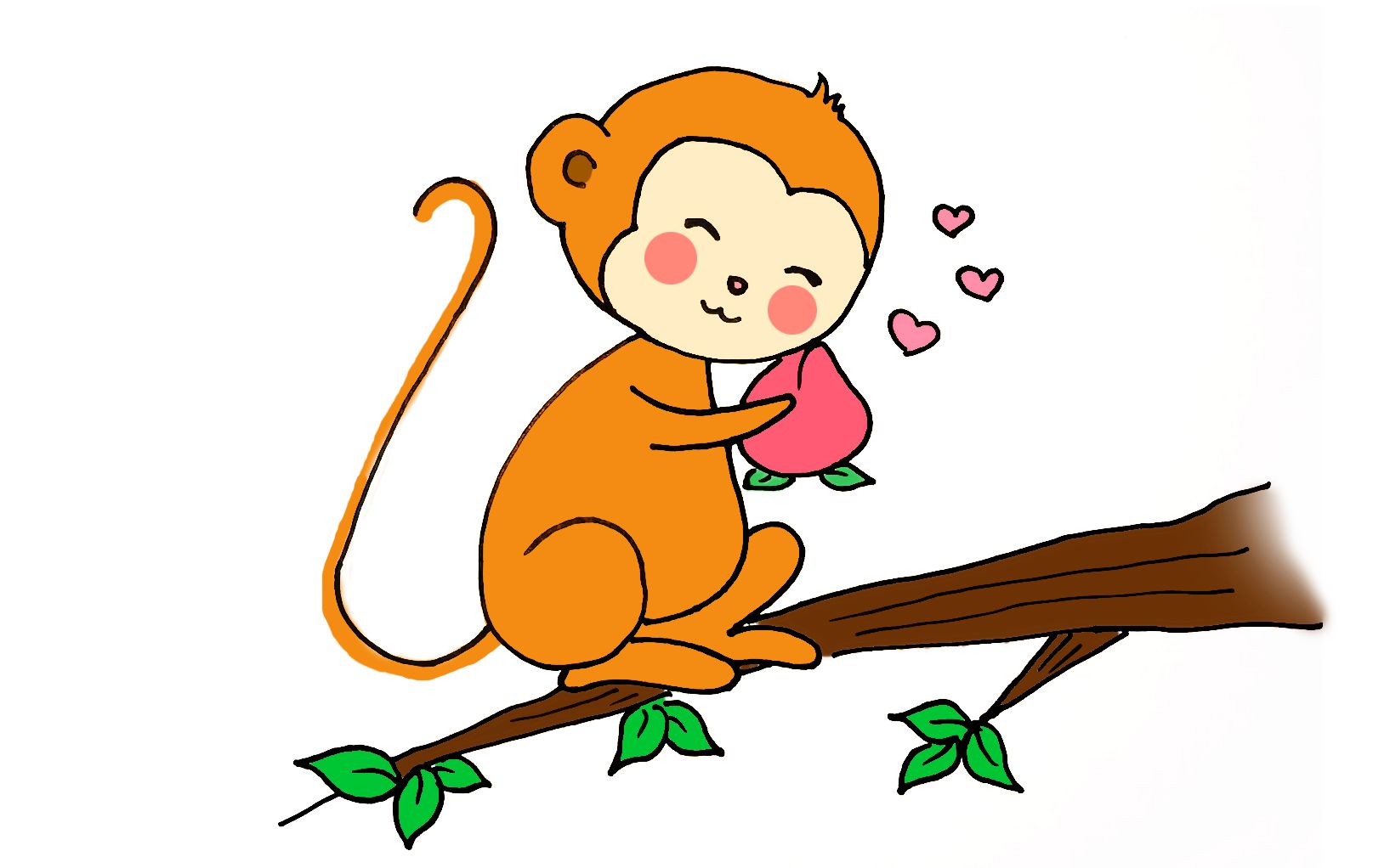 亲子儿童简笔画 用数字16画小猴子摘桃,简单可爱