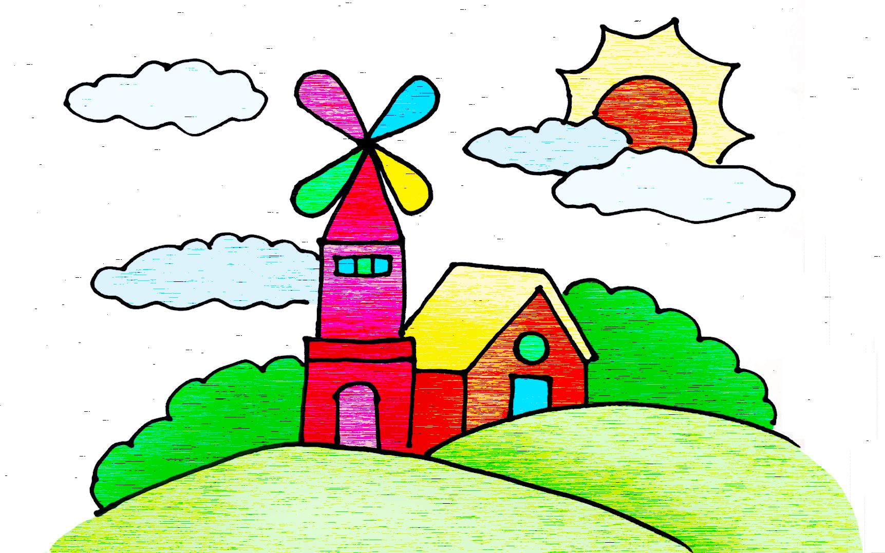 学画卡通荷兰风车,你的童年梦想实现了吗?