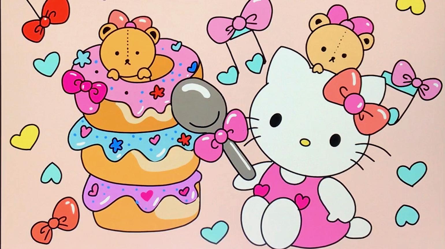 板绘:一幅好看的hellokitty构图,简单的线条,上颜色后完美了