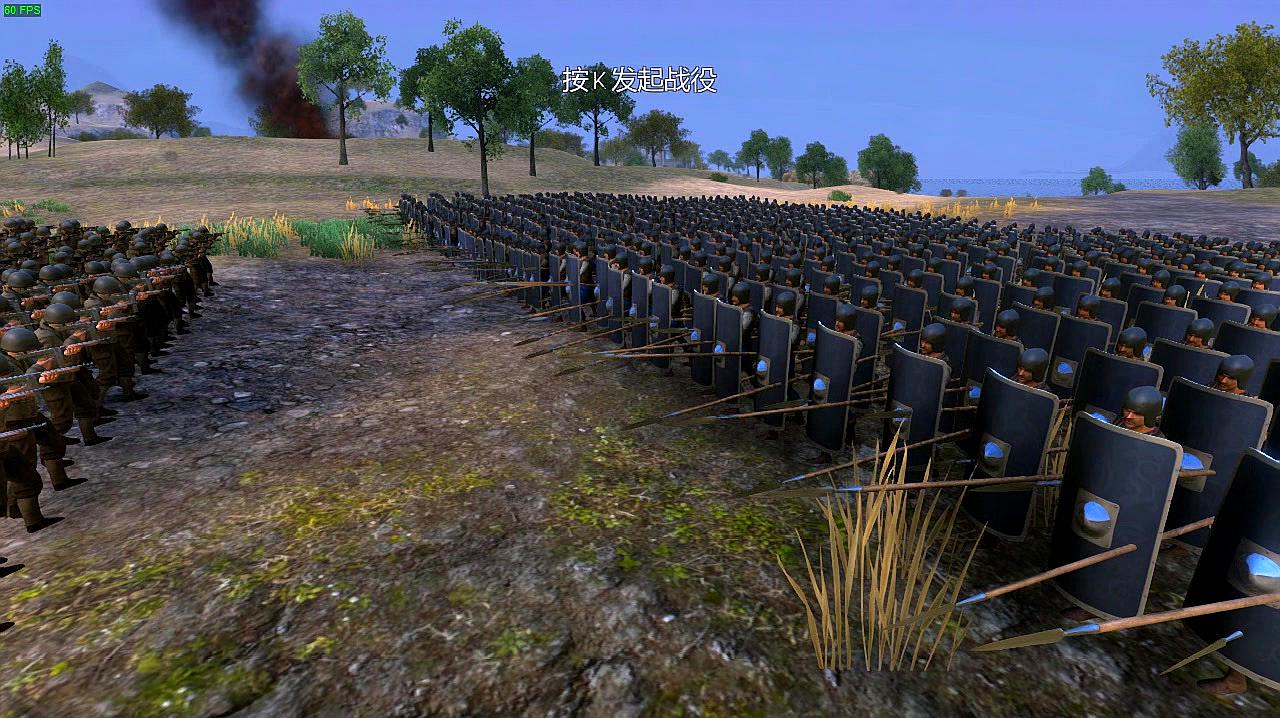 史诗战争模拟器:1000长矛盾牌兵挑战100手持步枪士兵,谁能赢