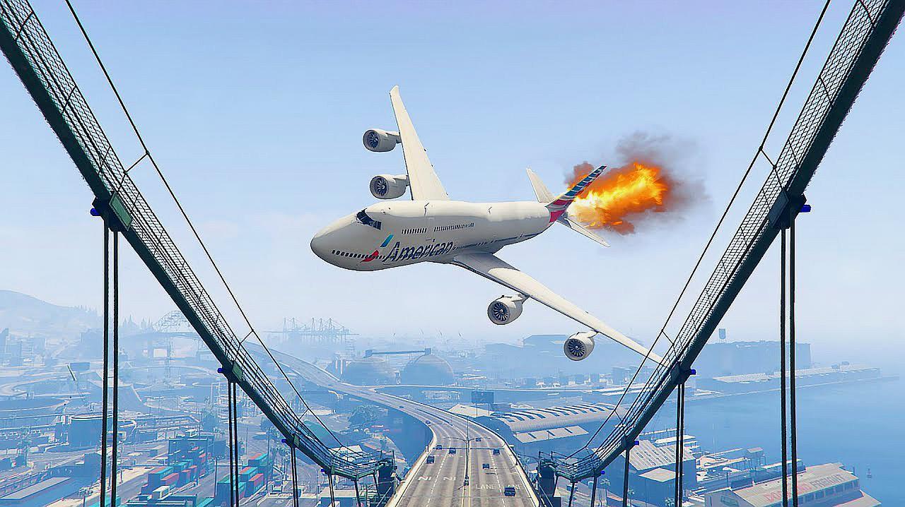 gta5模拟空难,波音747飞机失控坠海