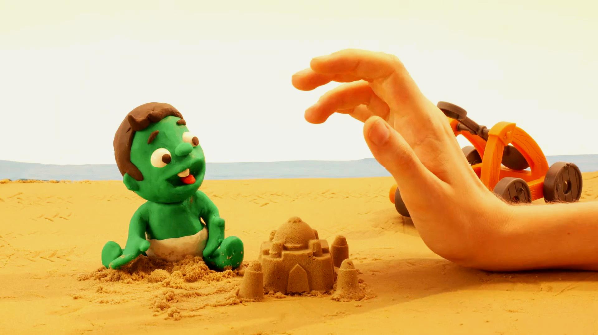 橡皮泥少儿动画:小朋友在沙滩上玩沙子,城堡堆的真漂亮
