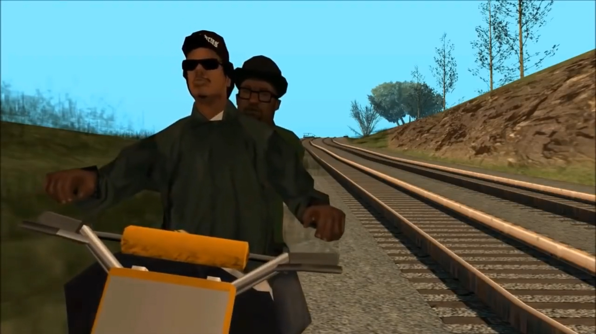 gta圣安地列斯:斯莫克不和cj追火车了,莱德尔和斯莫克追火车