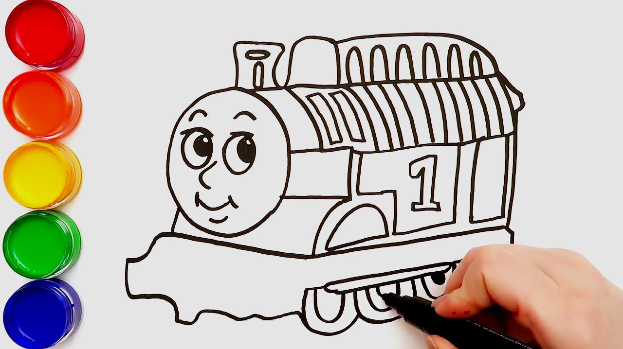 简易画教你怎么画托马斯小火车,哇,涂完颜色真好看
