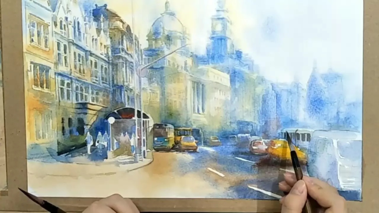 佩君水彩 城市建筑风景
