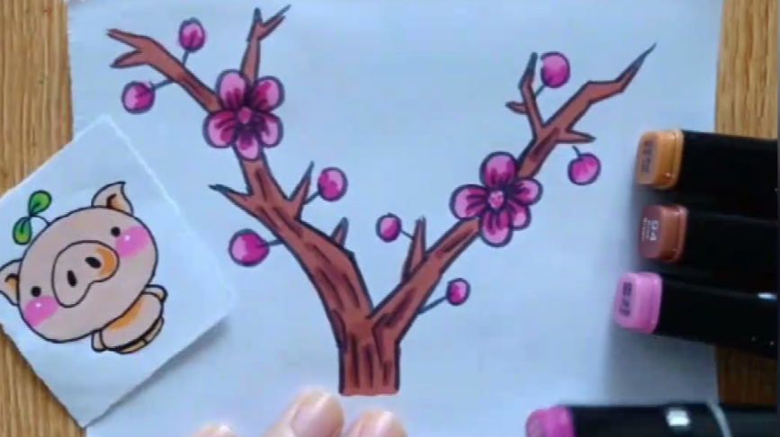儿童简笔画涂色教程视频大全,美丽的梅花树,宝宝一看就会画