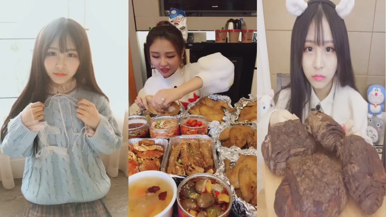 快手大胃王爱美食的猫妹妹吃播视频集锦,太可爱了,太有食欲了!