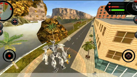 机械鲨英雄:机械鲨变成战机机器人,消灭城市中的坏蛋