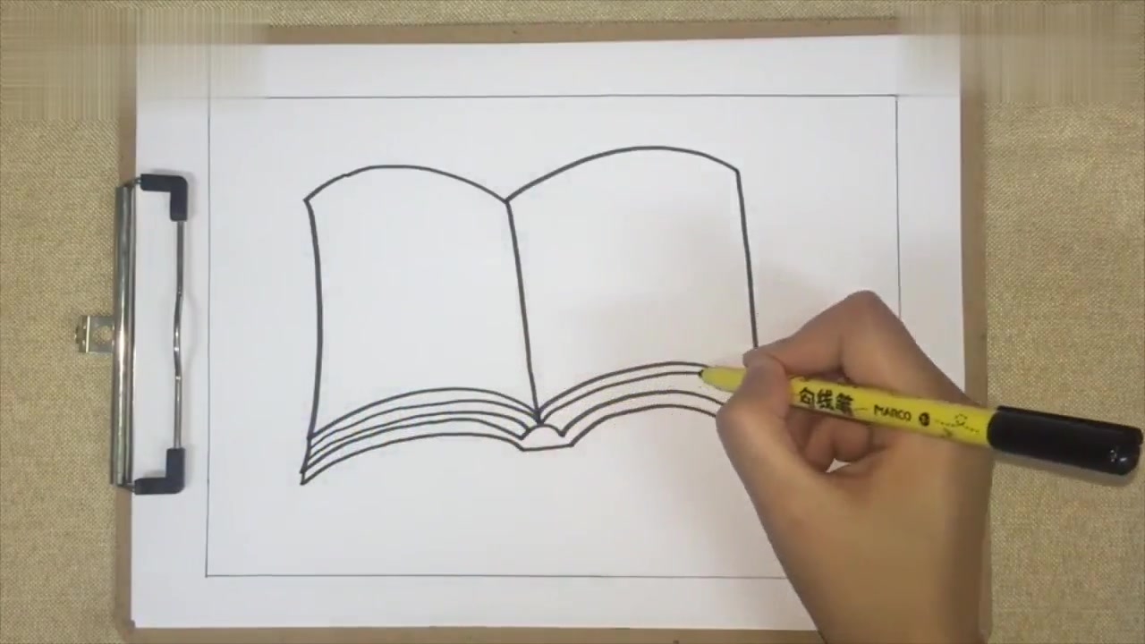 2卡通语文书简笔画:画一个大大的书本,在它的手上画出一本书,画出它