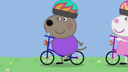 小猪佩奇简笔画:小狗丹尼可以自己骑自行车玩了,小朋友们呢?