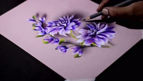 彩铅画一朵紫色鲜花 爱言情 彩铅画一朵紫色鲜花 爱言情
