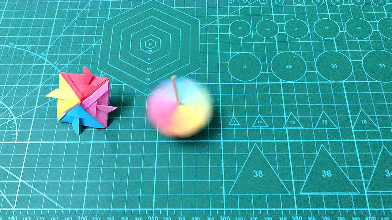 好玩的折纸陀螺玩具,原来这么简单,只要几步就做好了
