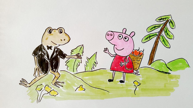 小猪佩奇去青蛙先生家里做客儿童绘本漫画