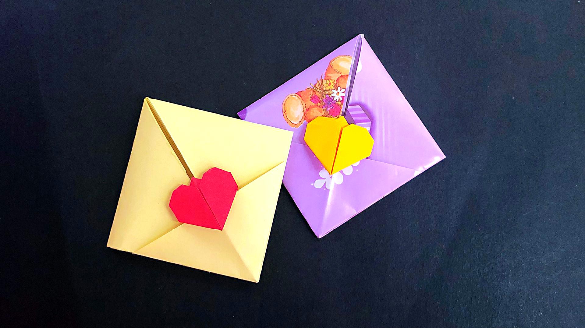 折纸教程:七夕啦,折个自带爱心锁的信封,去表达心意吧!