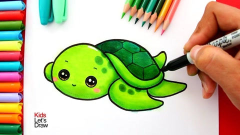 海龟简笔画彩色画法图片