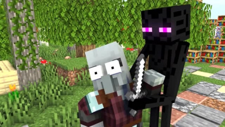 Minecraft动画 掠夺者入侵 怪物们对抗掠夺者拯救him 爱言情