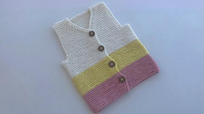 无缝婴儿背心编织,拼色条纹,简洁漂亮,操作过程完整,简单易懂