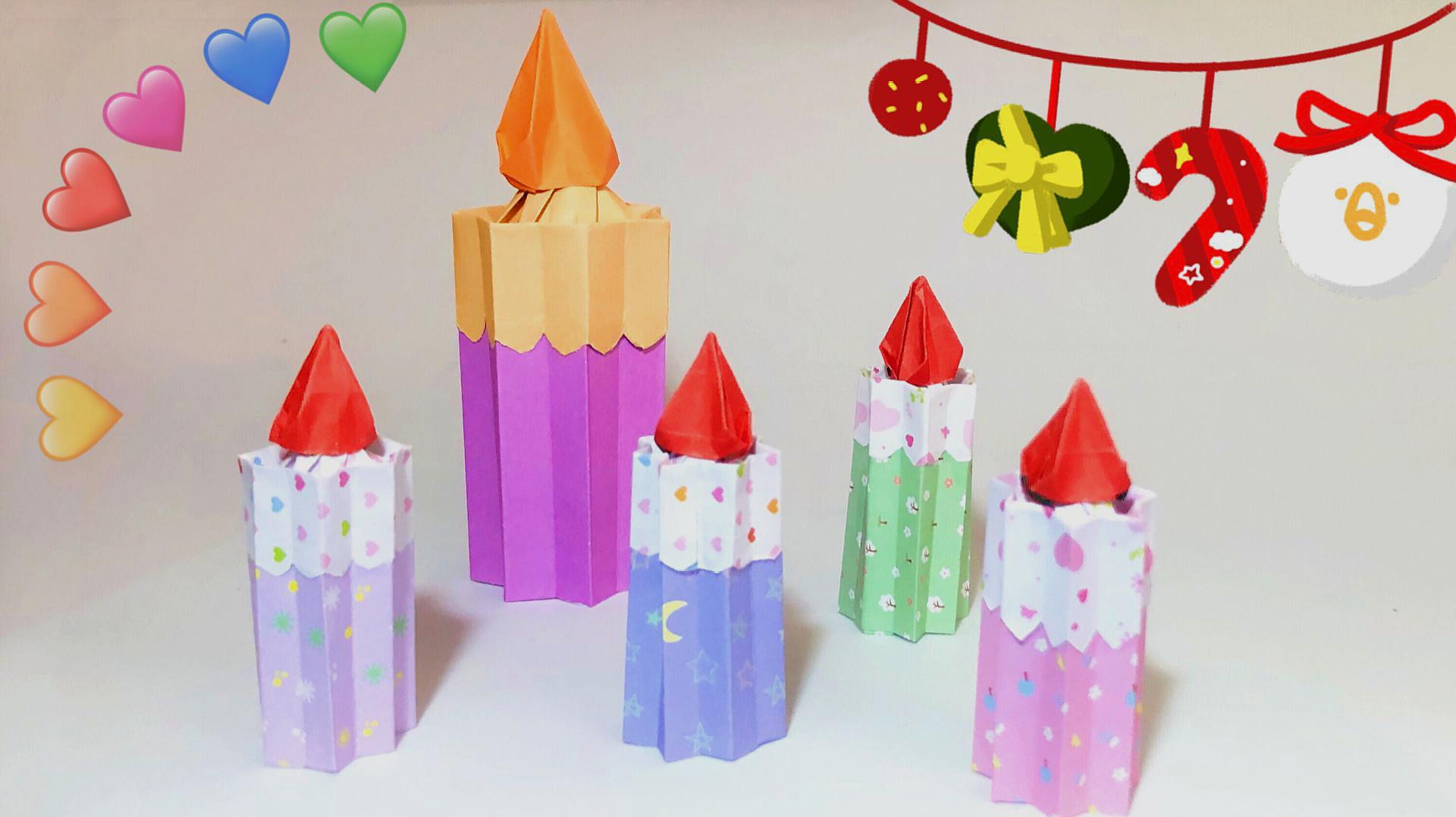 折纸教程:漂亮的蜡烛折纸,圣诞节摆几支太有节日气氛啦