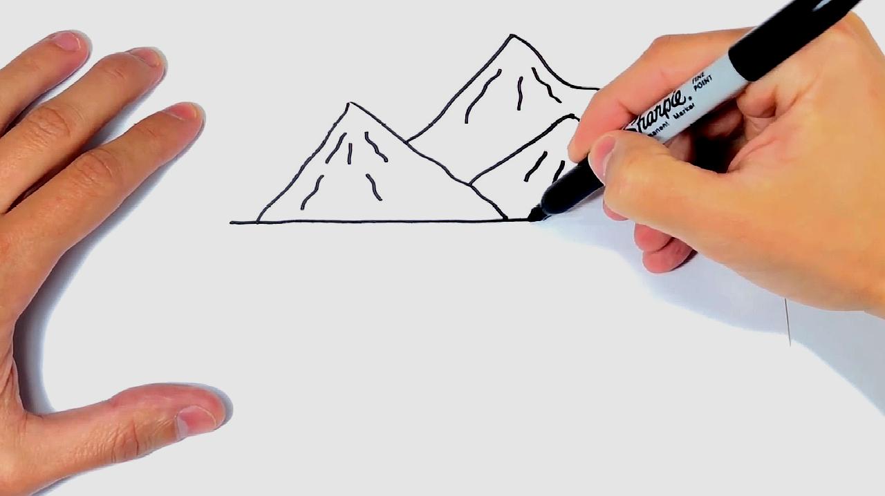 简笔画大山,教你如何一步一步画卡通大山,简单又好看