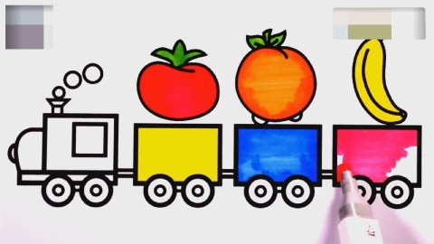 儿童绘画早教:小火车拉着水果蔬菜嘟嘟嘟冒着烟,数数有几个车厢
