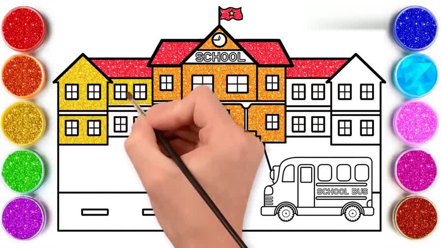好看视频-生活简笔画大全 :  第64集 画漂亮的学校简笔画 4超简单学校