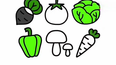 亲子涂色简笔画:水果蔬菜画画