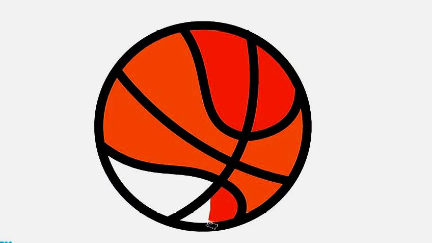 2篮球简笔画:先画一个圆形,中间稍微弯曲画线,上下画圆弧,画好之后涂