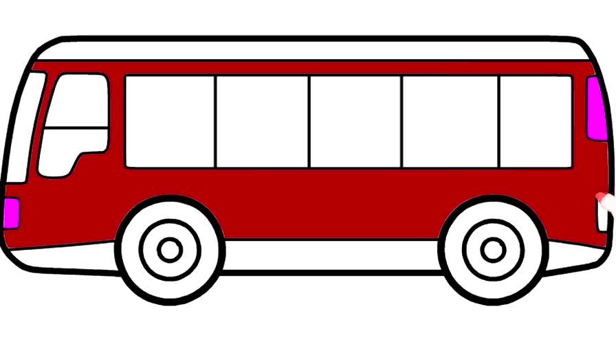 2 公交车简笔画:首先画出公交车的外壳,然后再画出车的车门,车窗和