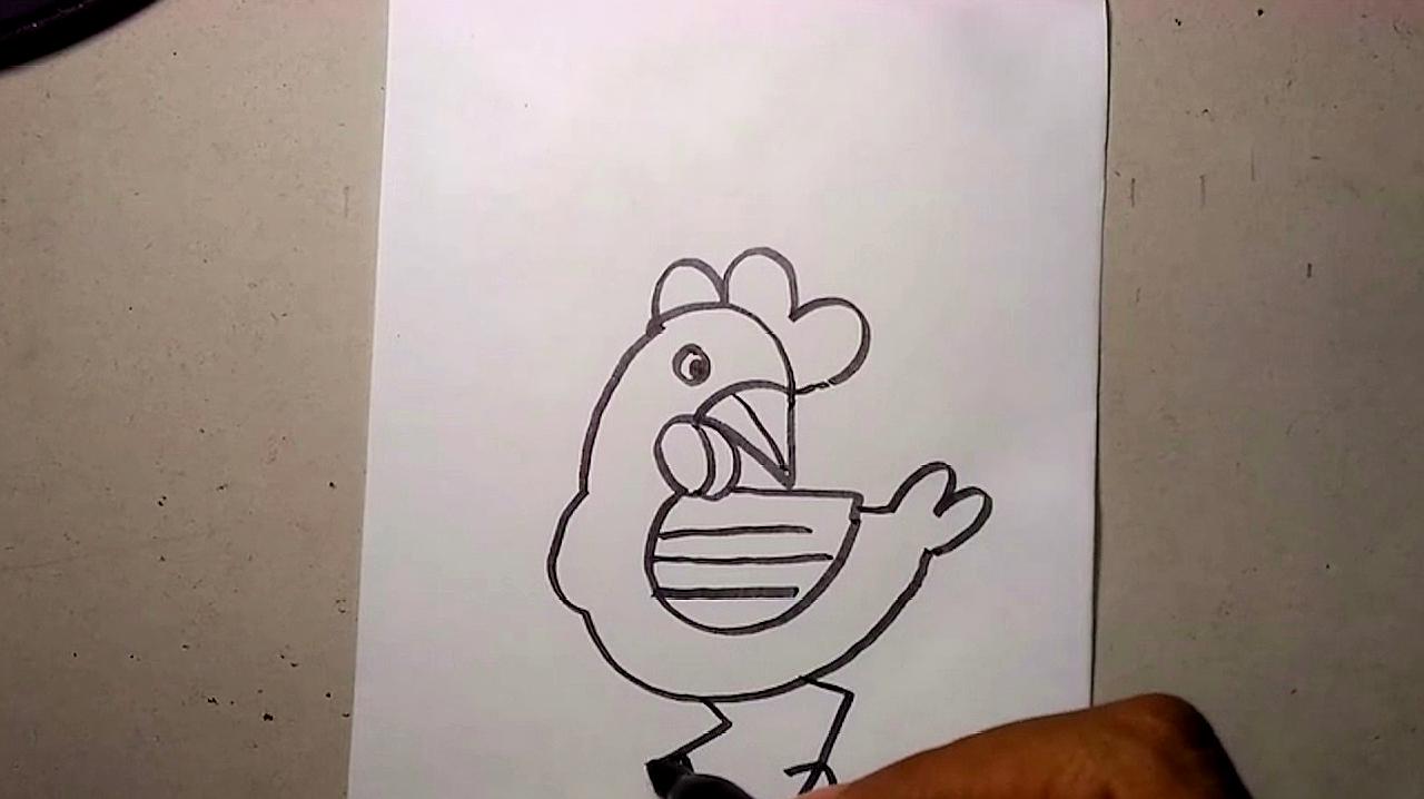母鸡简笔画,用数字123画出一只卡通母鸡,真的很简单!