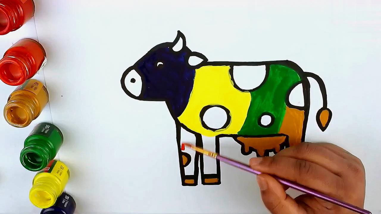1牛简笔画:先画出牛的头部,然后画出身体和一些花纹,接下来涂上颜色