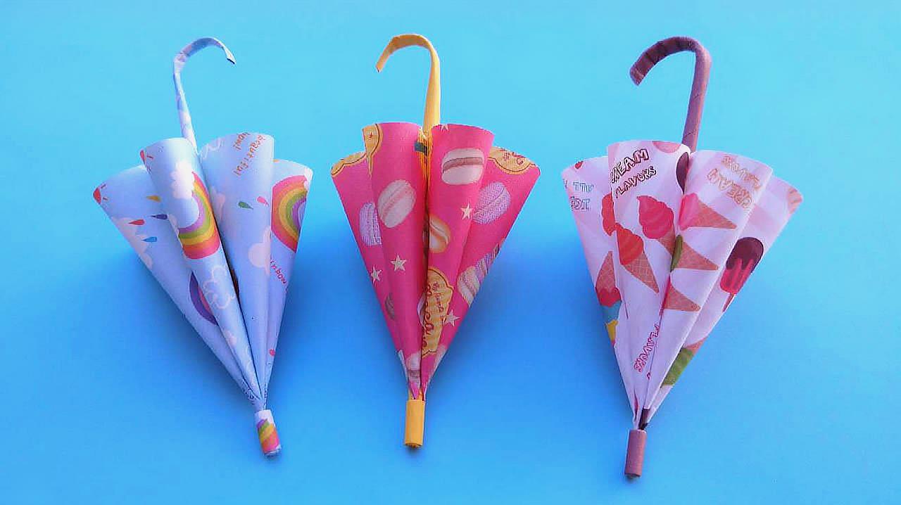 简单漂亮的立体雨伞折纸,小巧可爱招人喜欢,手工折纸视频教程