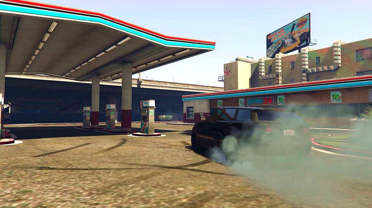 gta5-日本加油站没有人,路虎suv车主直接撞加油机